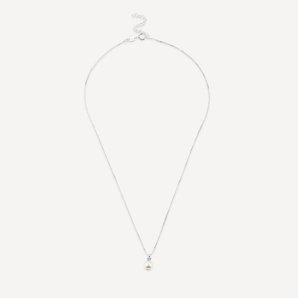 Sterling Silver Pearl & Cubic Zirconia Top Necklet image number 2