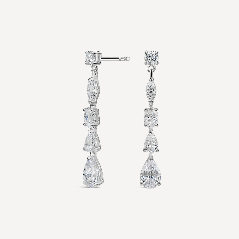 Silver 5 Stone Cubic Zirconia Pear & Marquise & Oval Drop Earrings image number 1