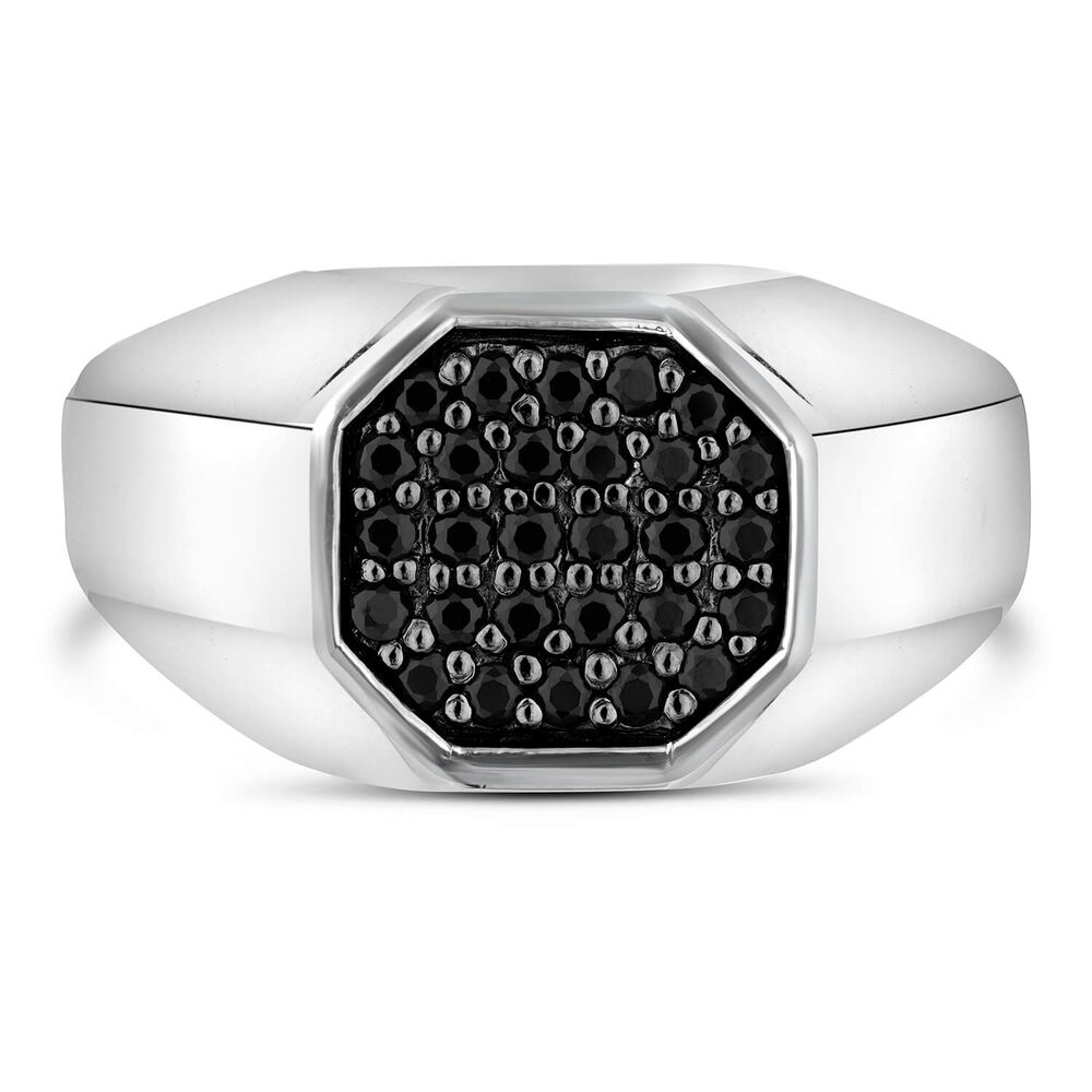 Sterling Silver Rhodium Plated 3.7mm Octagonal Men's Ring