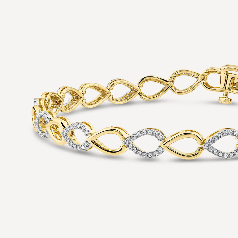 9ct Yellow Gold 0.58ct Diamond & Polished Teardrop Bracelet image number 1