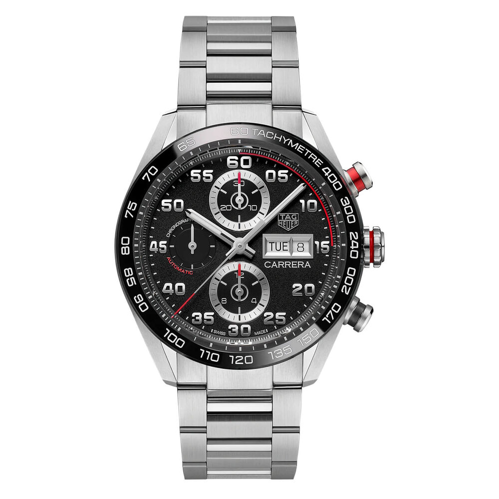 TAG Heuer Carerra 44mm Chronograph Black Dial Steel Bracelet Watch