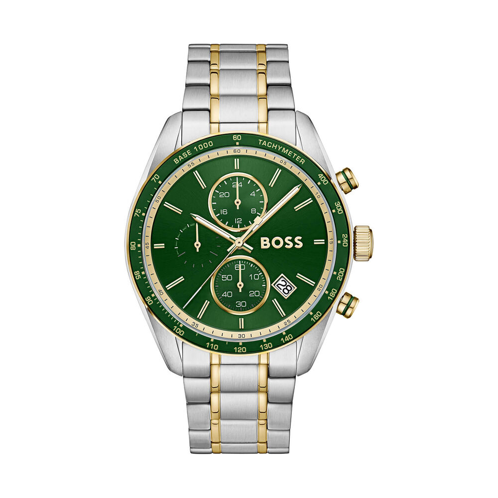 BOSS Grand Prix Vitesse 44mm Green Dial Two Tone Steel Bracelet Watch