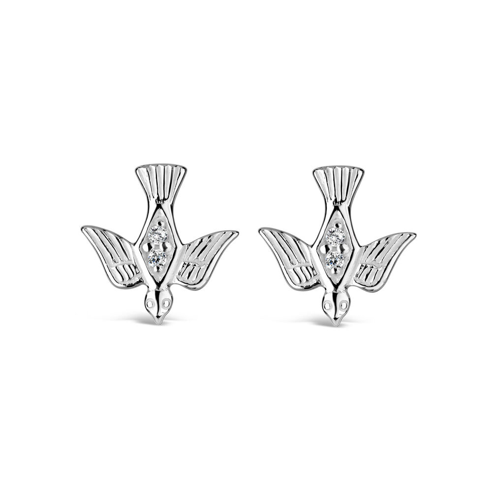 Sterling Silver and Cubic Zirconia Confirmation Dove Earrings image number 0