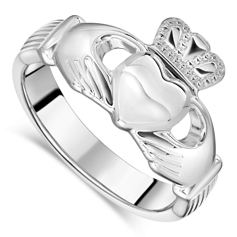 Sterling Silver Puffed Heart Ladies Extra Heavy Claddagh Ring image number 4