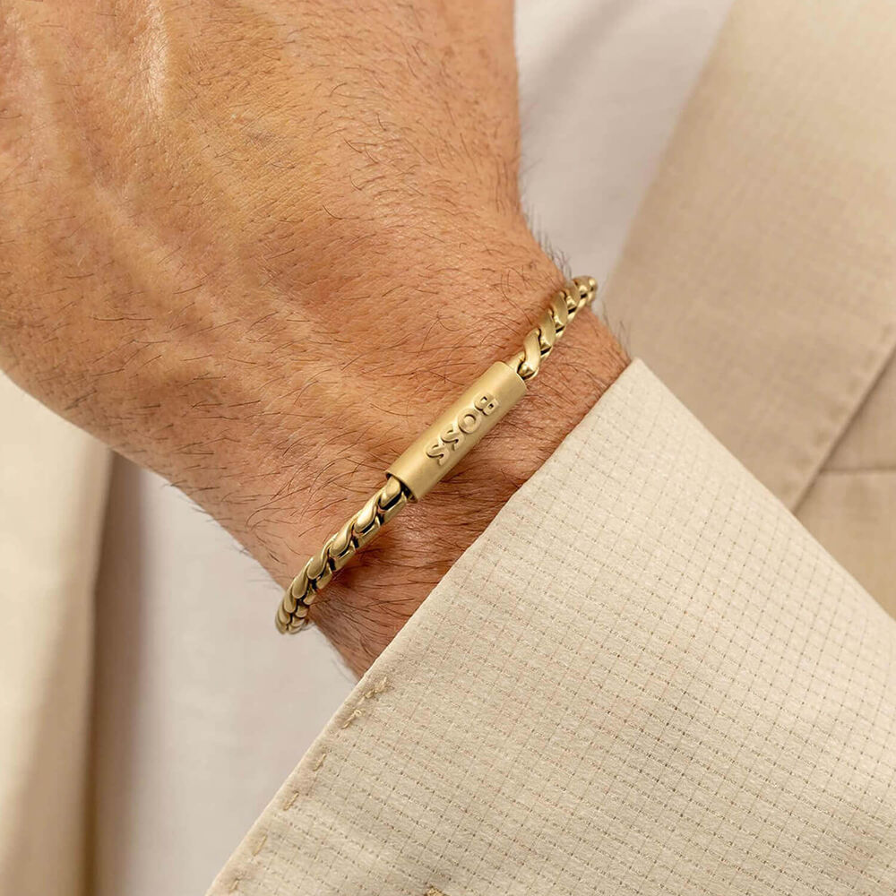 BOSS Doran Gold Tone Steel Braided Chain Bracelet