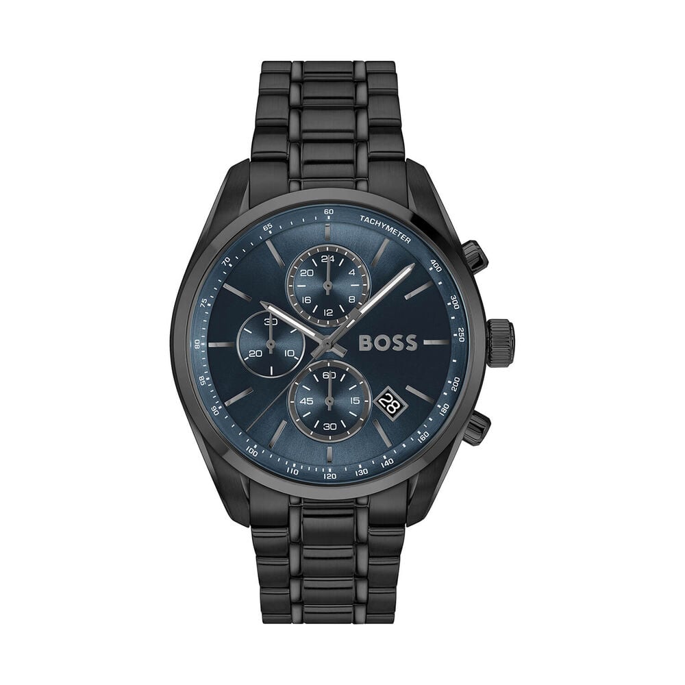 BOSS Grand Prix 44mm Blue Dial Black Steel Bracelet Chronograph Watch image number 0
