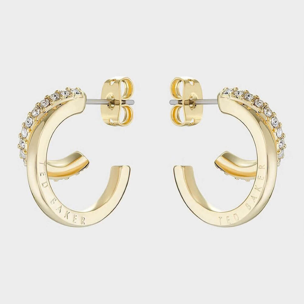 Ted Baker Helias Yellow Gold Plated Crystal Double Hoop Earrings image number 1