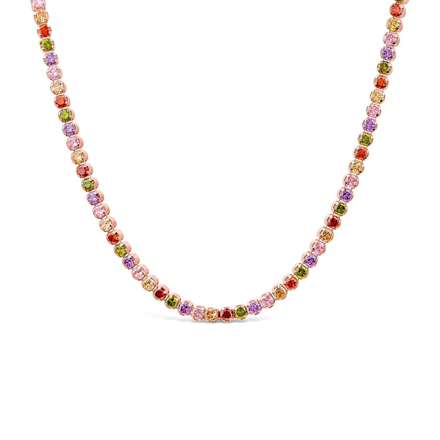 Silver Rose Gold Plated Multi Colour Stone Bolo Necklet