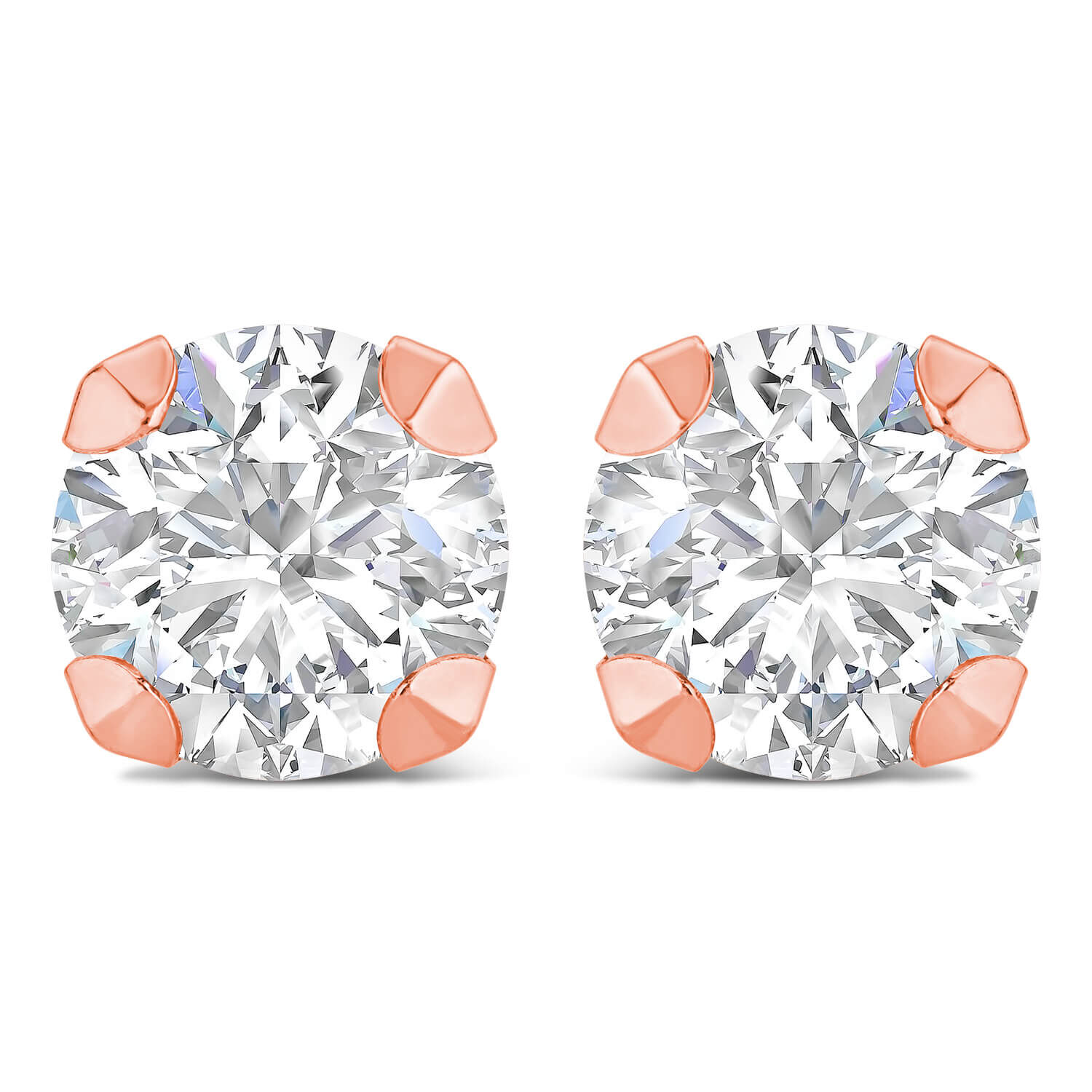 9ct Rose Gold 7mm 4 Claw Cubic Zirconia Stud Earrings