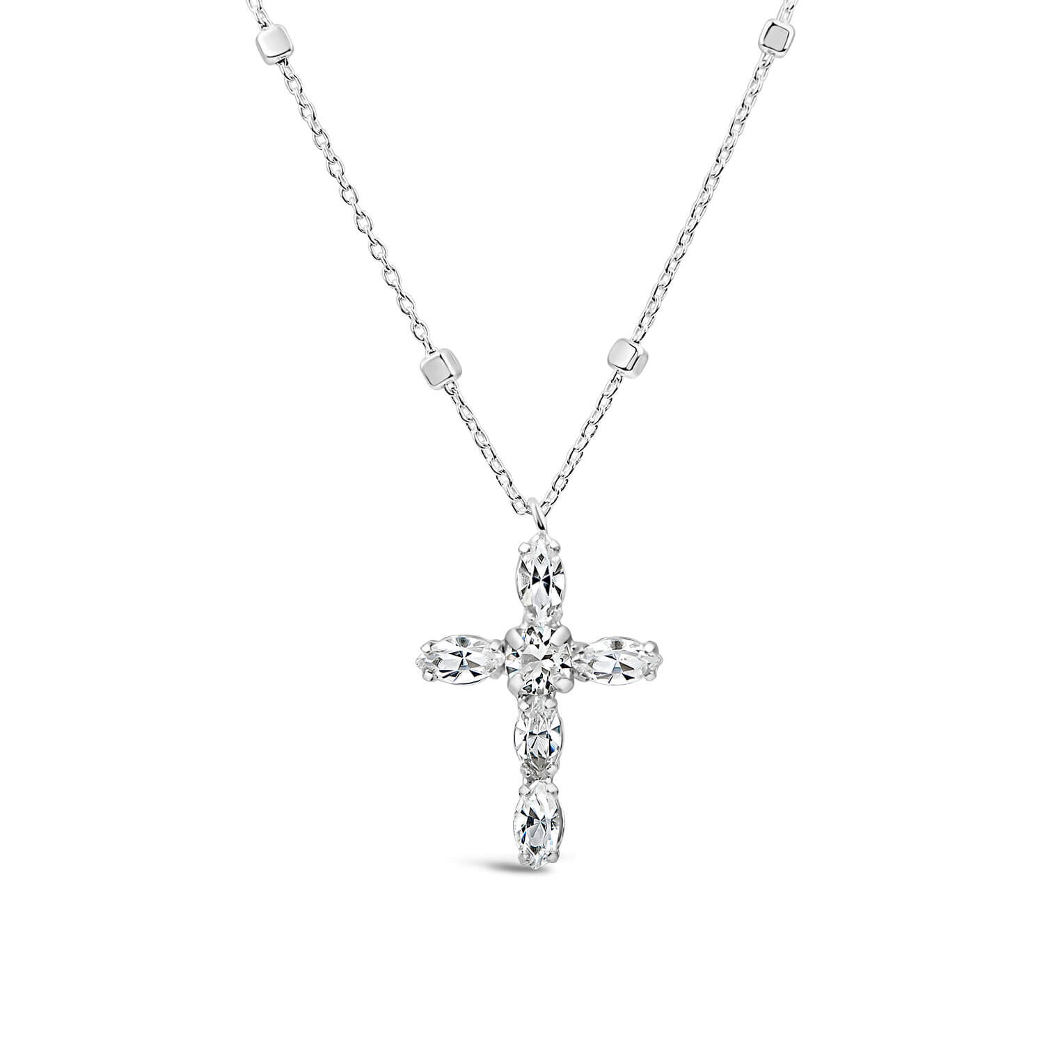 Sterling Silver Cubic Zirconia Cross Chain Necklace