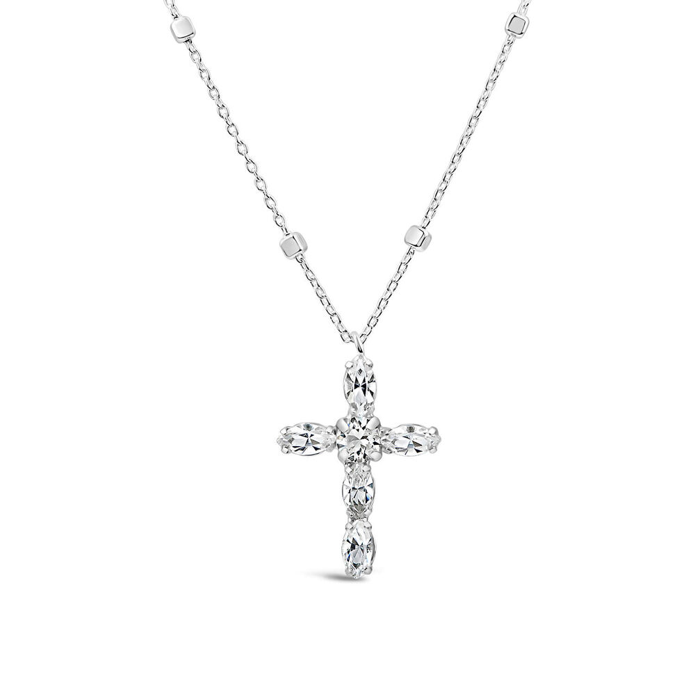 Sterling Silver Cubic Zirconia Cross Chain Necklet image number 0