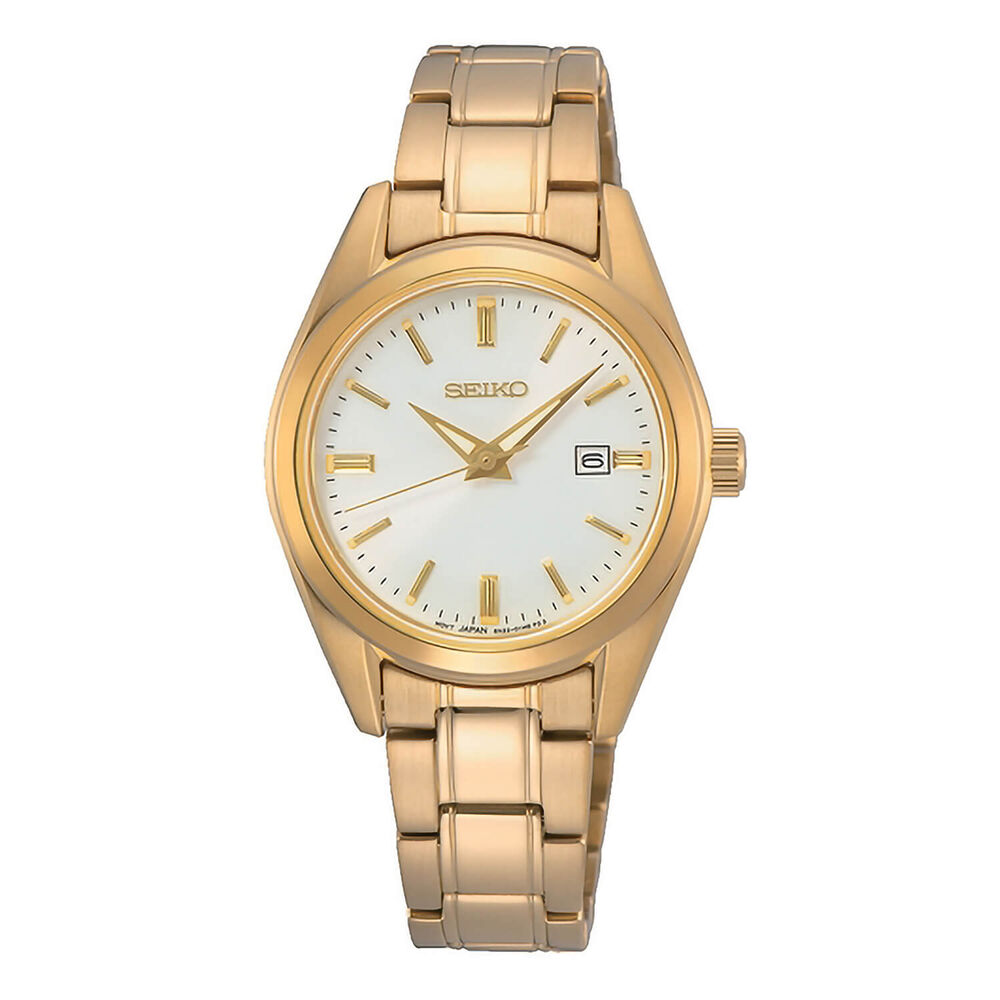 Seiko White Dial Yellow Gold Plated Steel Case Watch