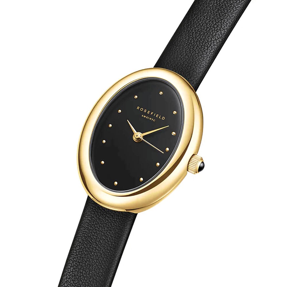 Rosefield Ovale 22x29mm Black Dial Black Leather Strap Watch