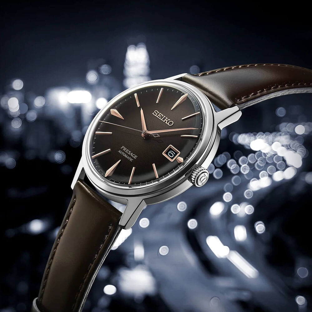 Seiko Presage Cocktail Time: “The Irish Coffee”39.5mm Brown Dial Leather Strap Watch image number 1