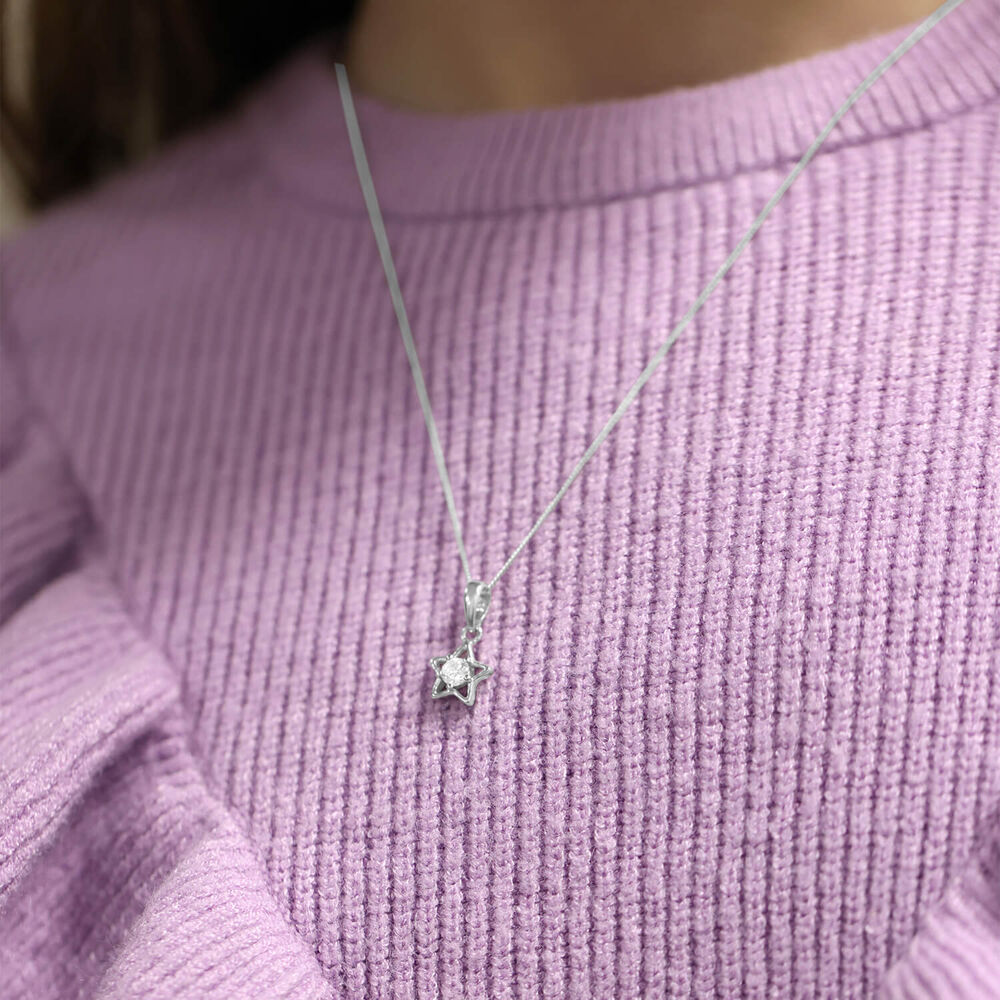 Little Treasure Sterling Silver Cubic Zirconia Open Star Pendant (Chain Included) image number 2