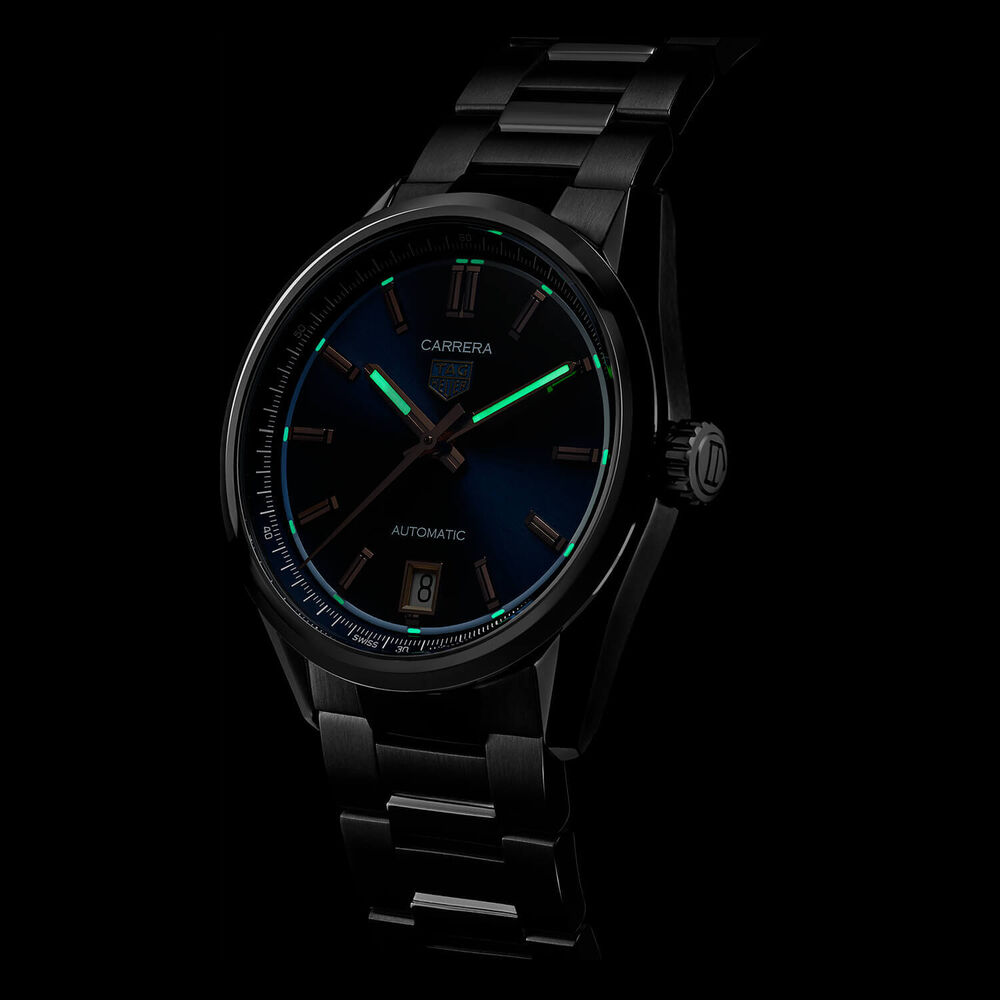 TAG Heuer Carrera Date 36mm Blue Dial Rose Gold Index Stainless Steel Bracelet Watch image number 2
