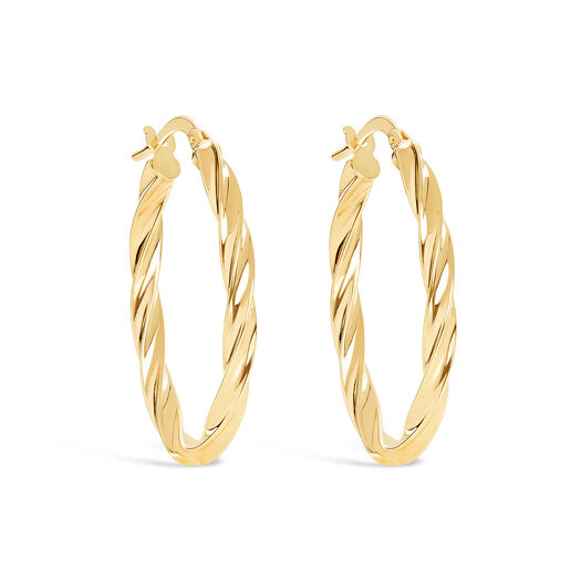 9ct Gold Oval Twisted Medium Hoop Earrings