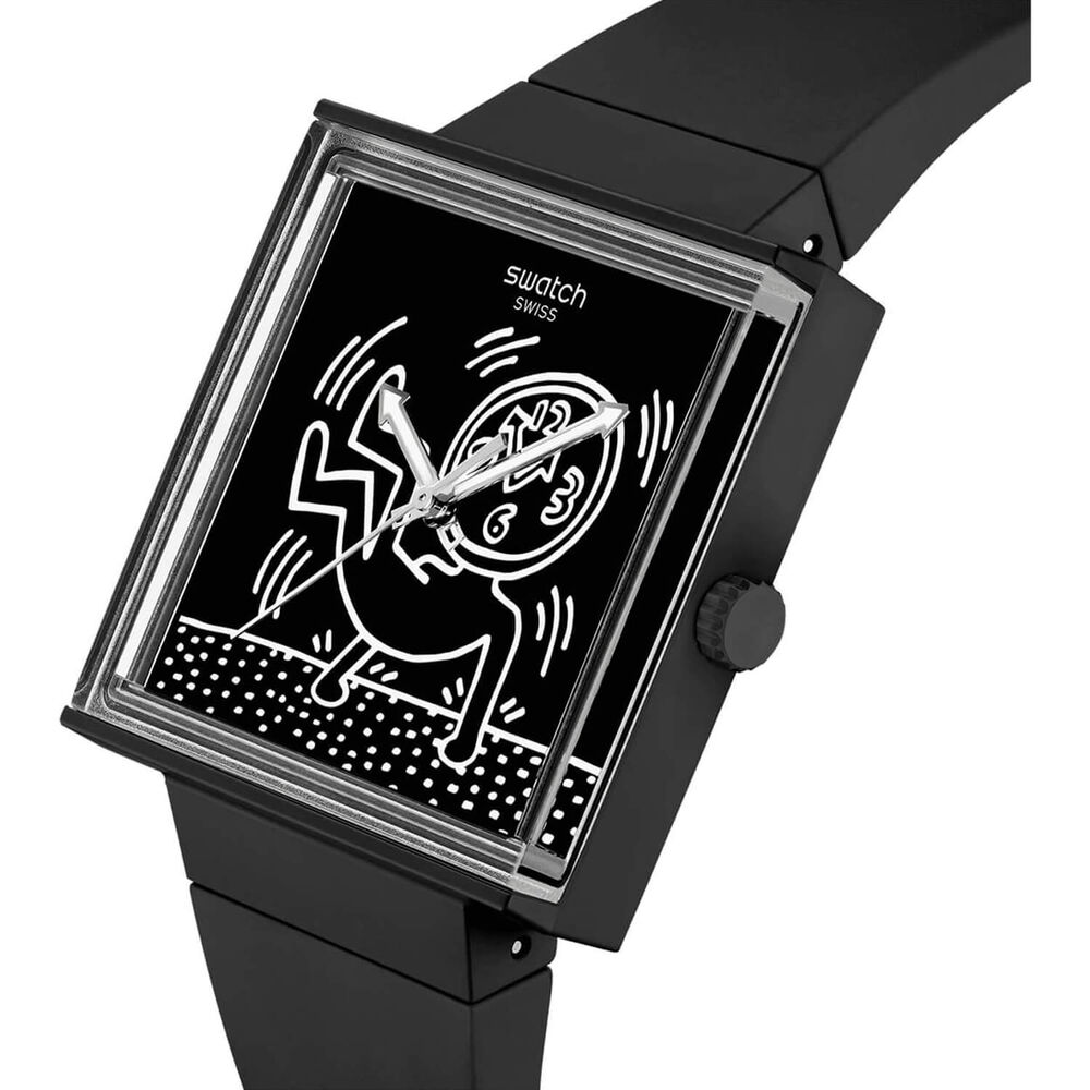 Swatch Break Time 41.8mm Square Black Dial Black Silicone Strap Watch image number 1