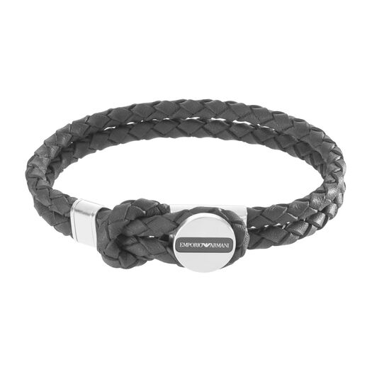 Emporio Armani Black Leather & Steel Men's Bracelet
