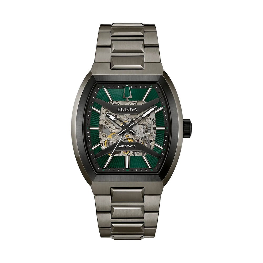 Bulova Maquina 40mm Green Skeleton Dial Grey Steel Bracelet Watch image number 0