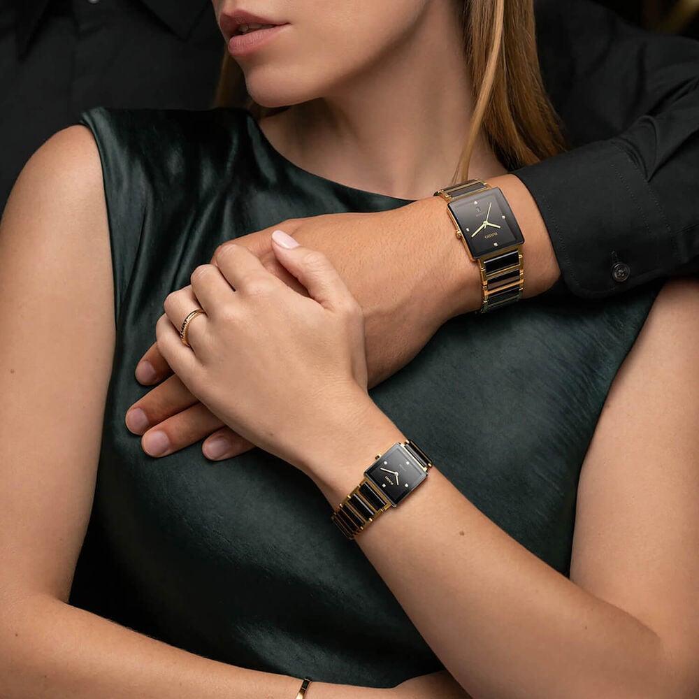 Rado Integral Diamonds 23mm Black Dial Diamond Dots Gold PVD Steel & Ceramic Bracelet Watch