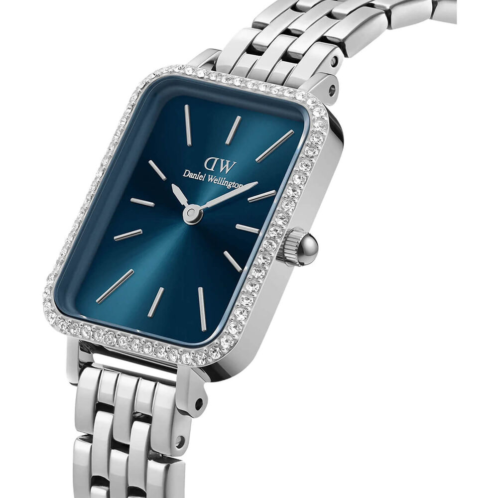 Daniel Wellington Quadro 20x26mm Arctic Blue Dial Silver Stainless Steel Bracelet Watch image number 1