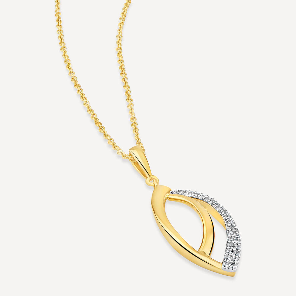9ct Yellow & White Gold 0.07ct Diamond Set Navette Shaped Pendant image number 2