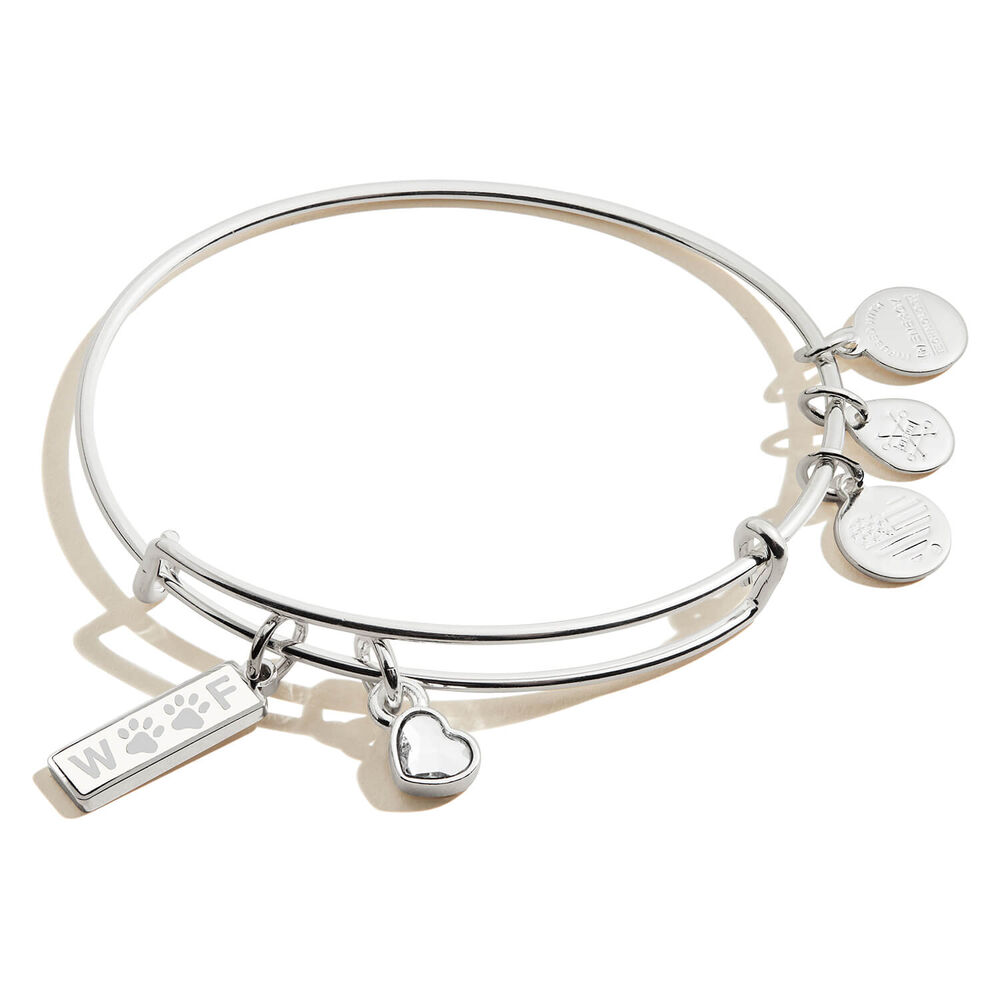 Alex and Ani Silver Plated Woof Duo Charm Bangle image number 0