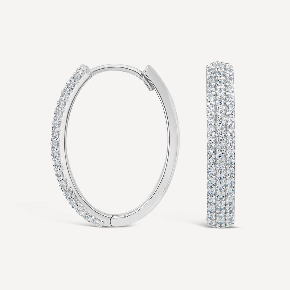 9ct Yellow Gold Double Row Cubic Zirconia Oval Hoop Earrings image number 1