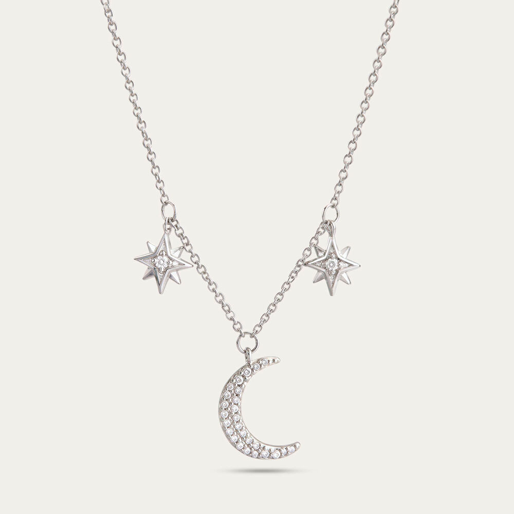 Sterling Silver Cubic Zirconia Moon & Star Necklet