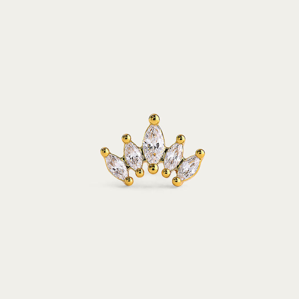 Yellow Gold Plated Sterling Silver Marquise Cubic Zirconia Cluster Single Stud Earring