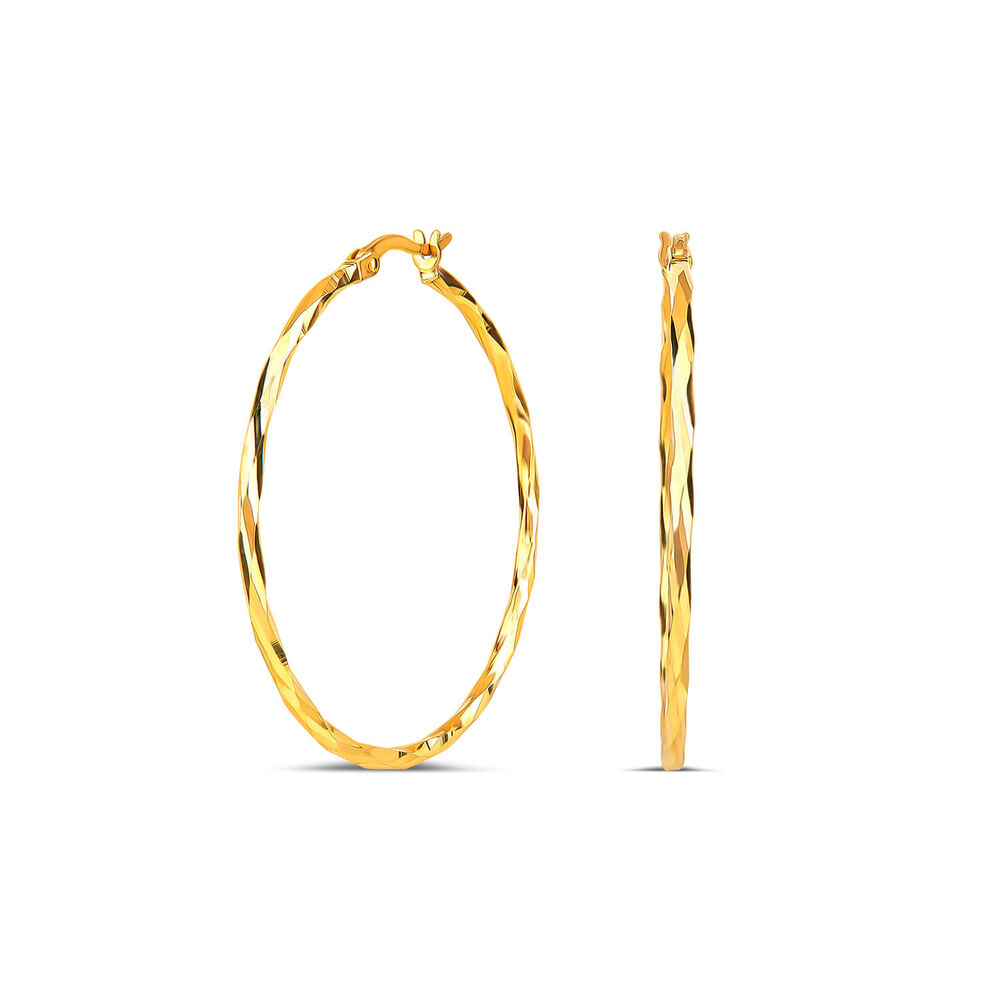 9ct Yellow Gold 35mm Faceted Hoop Earrings