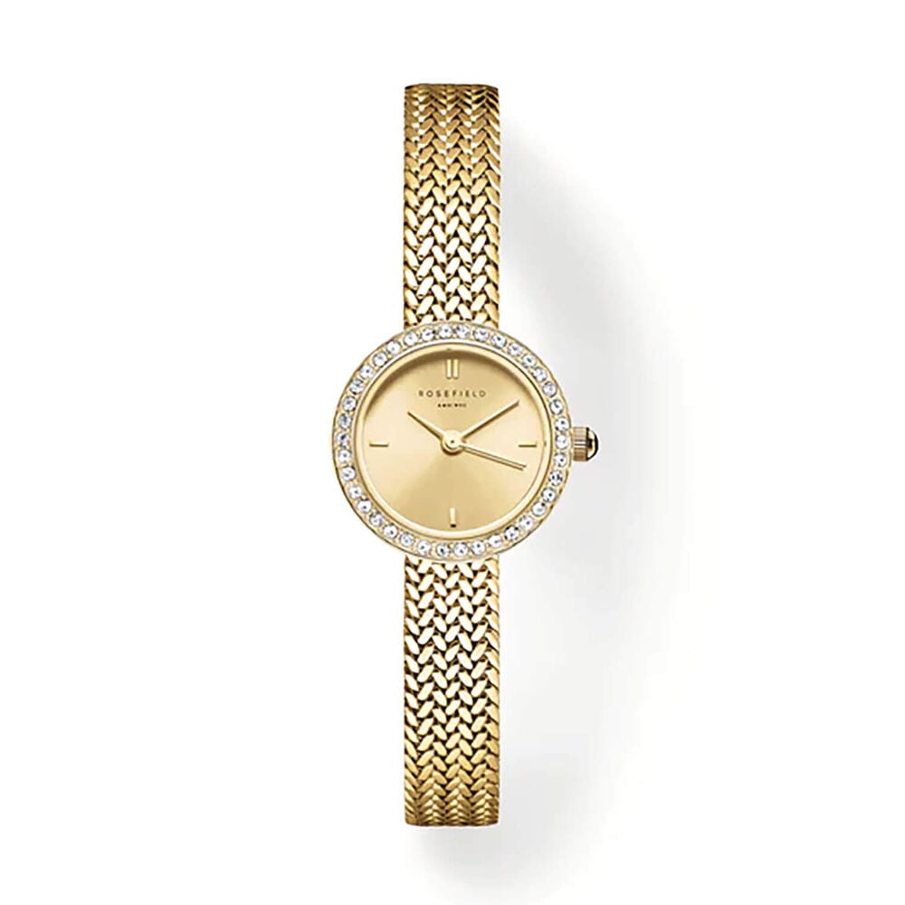 Rosefield Mini Small Edit 20.4mm Champagne Dial Gold Tone Steel Mesh Bracelet Watch