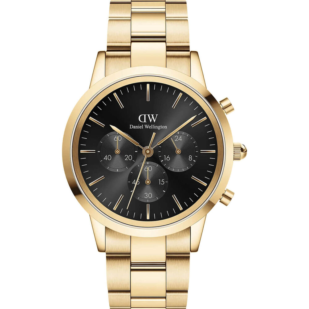 Daniel Wellington Iconic Chronograph 42mm Black Sunray Dial Yellow Gold Case Watch