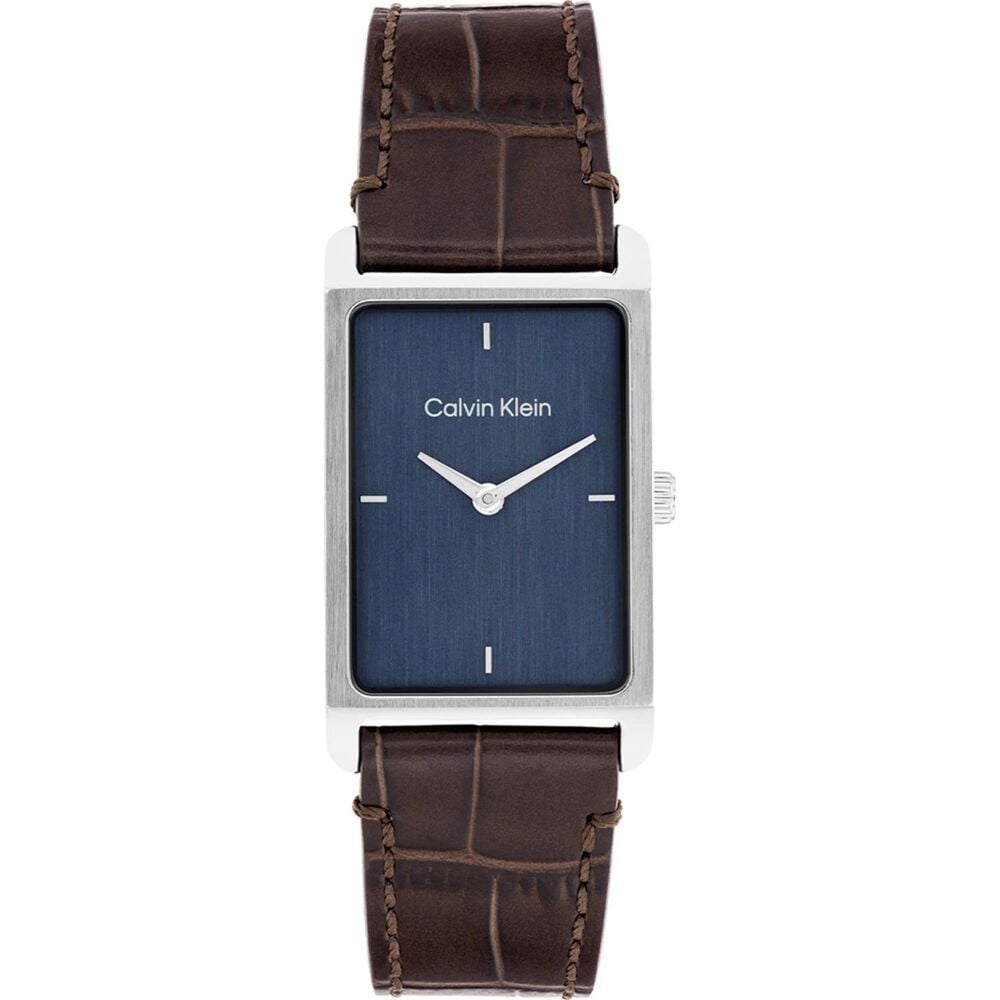 Calvin Klein Dapper 24mm Blue Dial Brown Leather Strap Watch