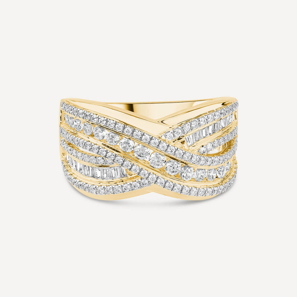 18ct Yellow & White Gold 1.00ct Diamond Crossover Band Ring image number 4