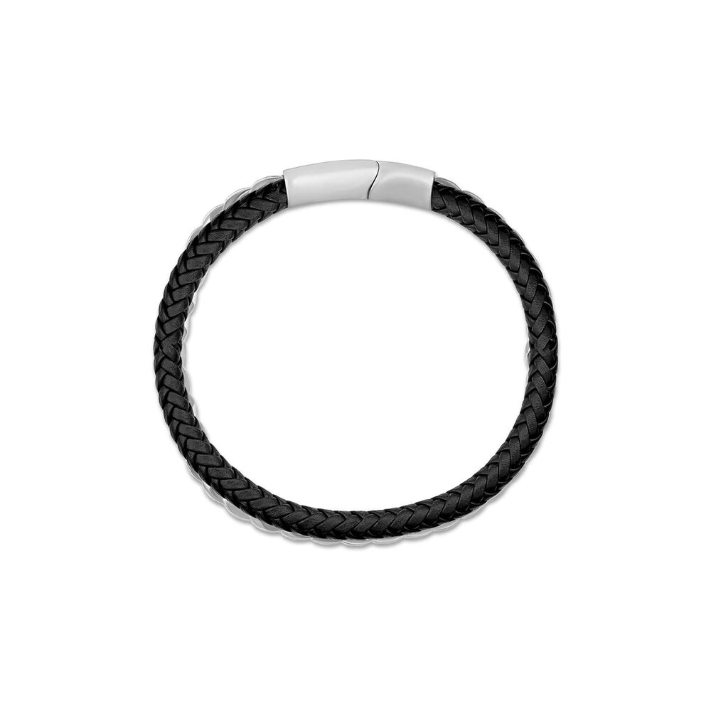 Mens's Black Leather & Steel Double Bracelet image number 0