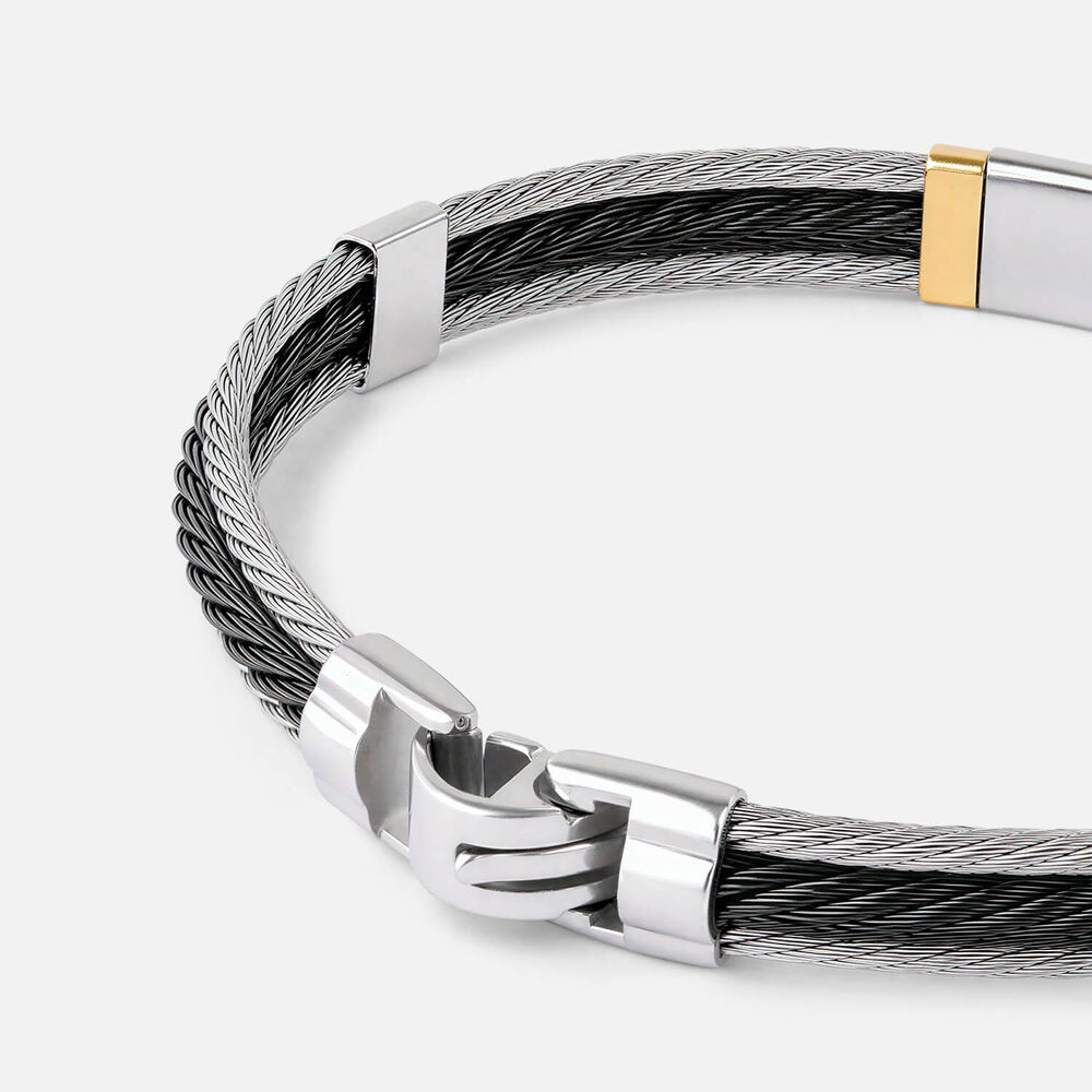 Stainless Steel Black PVD Wire & 14ct Gold Accent Bracelet