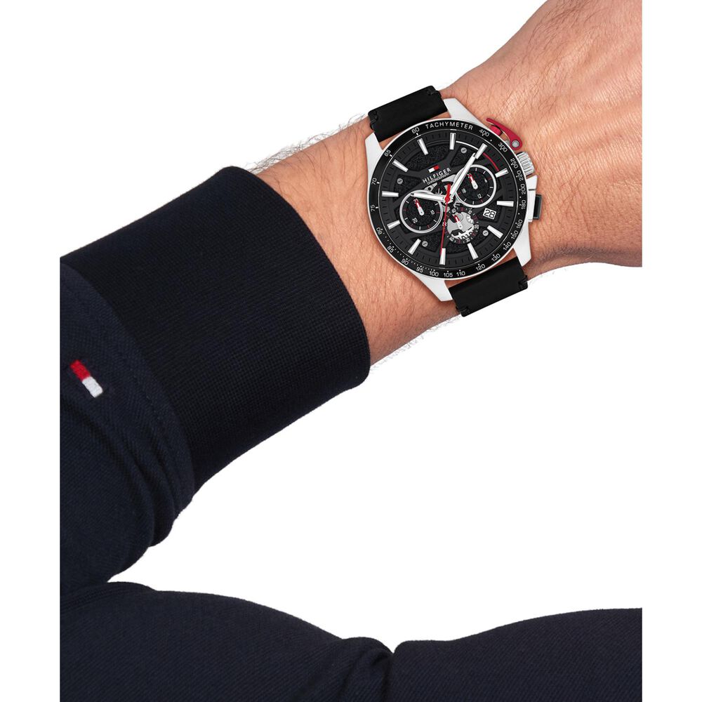 Tommy Hilfiger Bank 44mm Black Dial & Bezel Leather Strap Watch image number 2