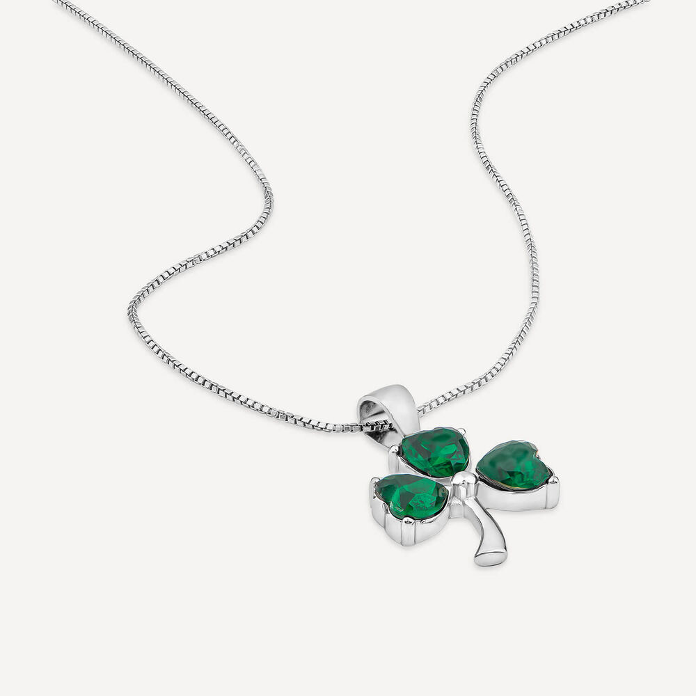 Silver Green Crystal Shamrock Pendant image number 3