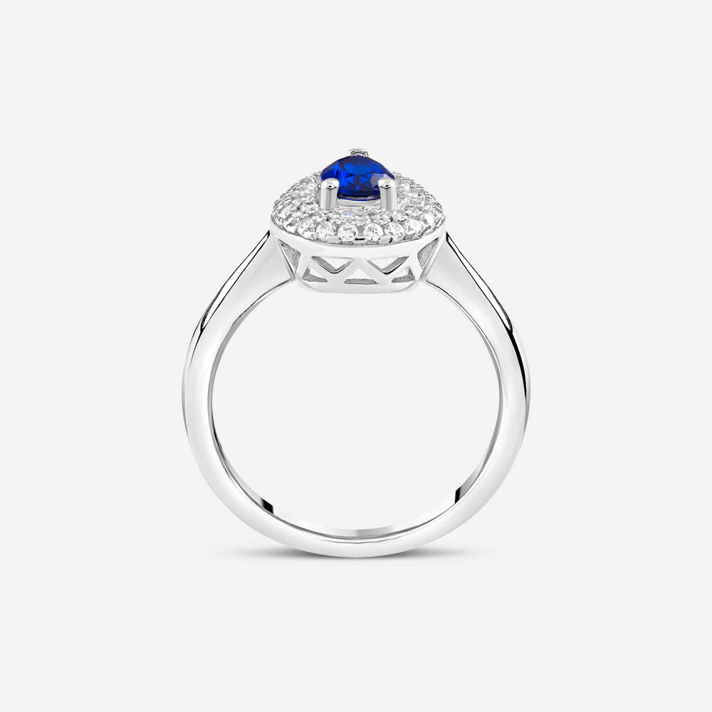 Silver Blue and White Cubic Zirconia Pear-Shaped Ring image number 2