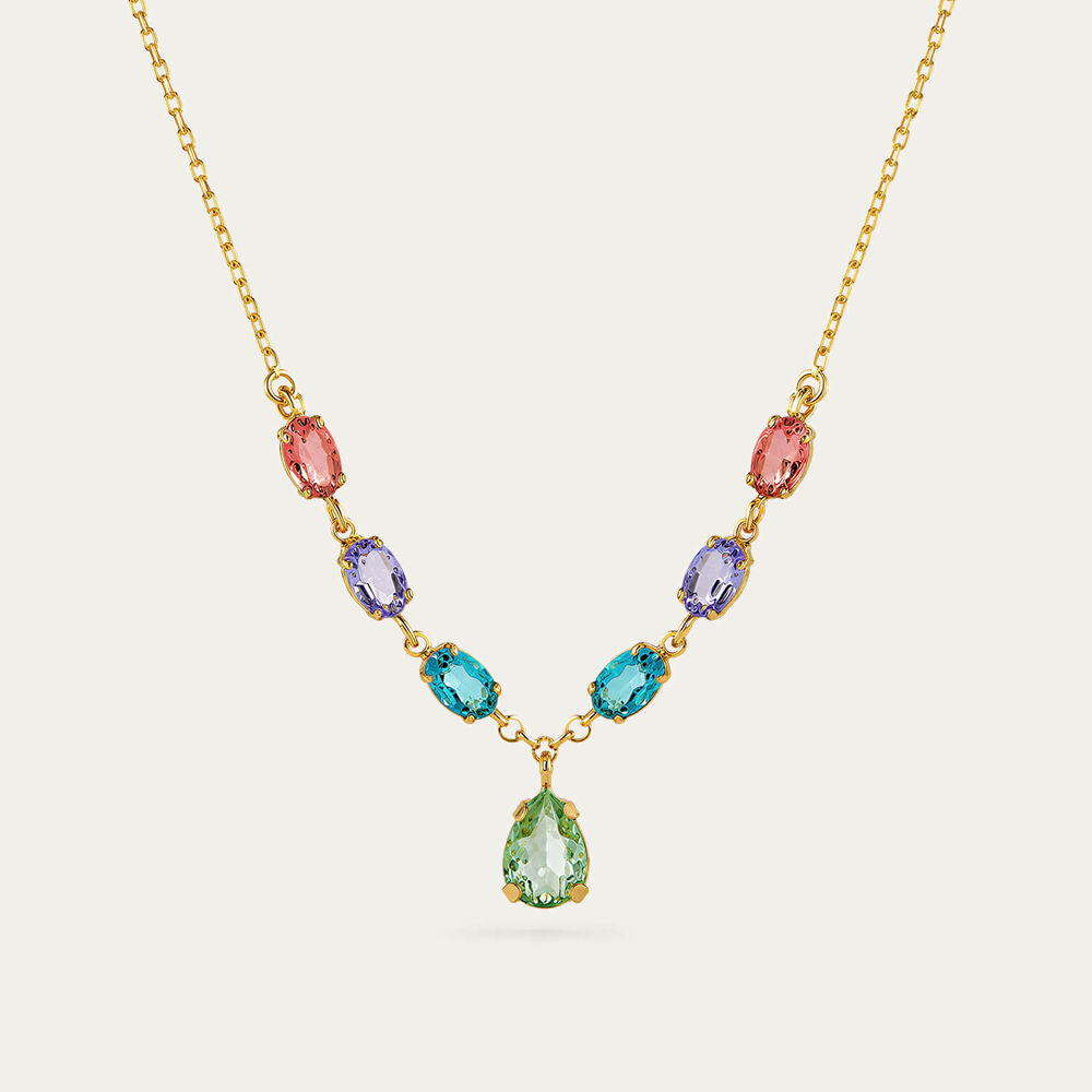 Yellow Gold Plated Sterling Silver 7 Multi Colour Cubic Zirconia Necklet