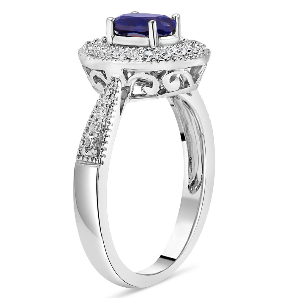 9ct White Gold Claw & Pave 0.17ct Diamond & Created Sapphire Halo Ladies Ring image number 3