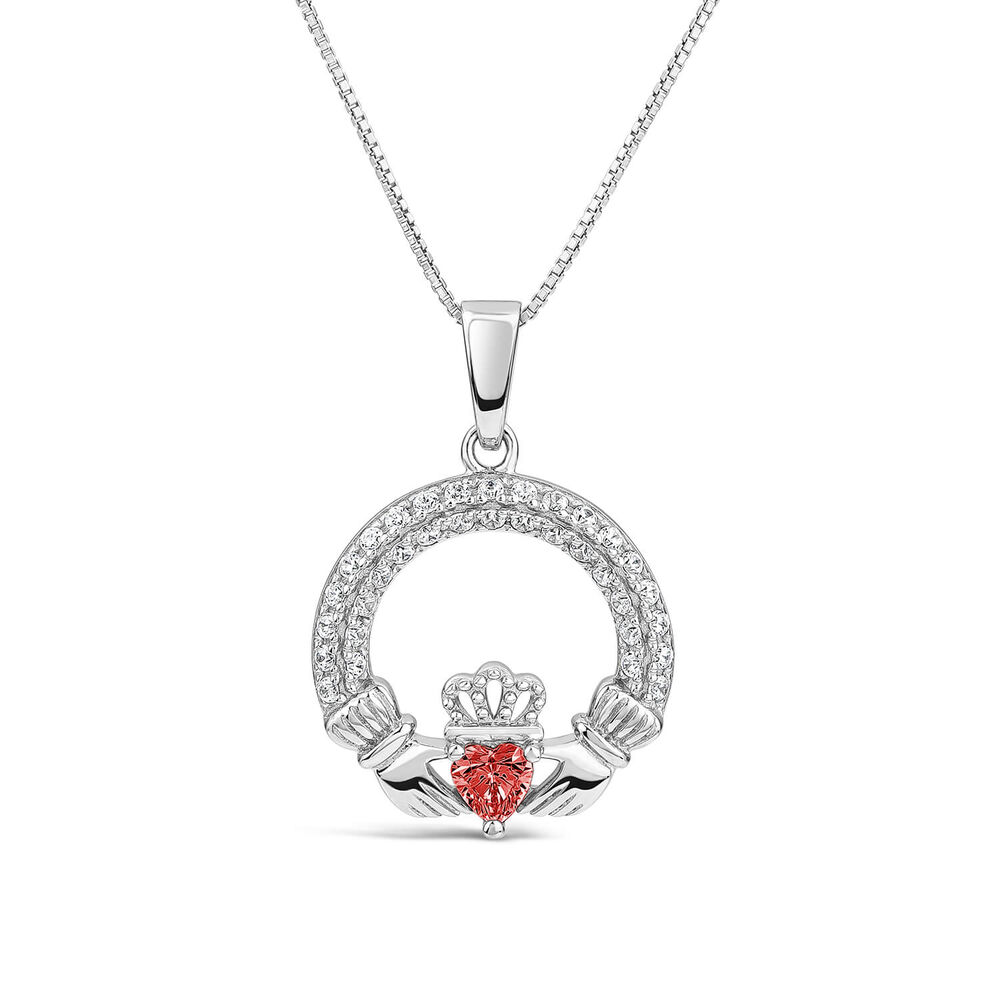 Sterling Silver January Birthstone Pave Cubic Zirconia Claddagh Pendant image number 0