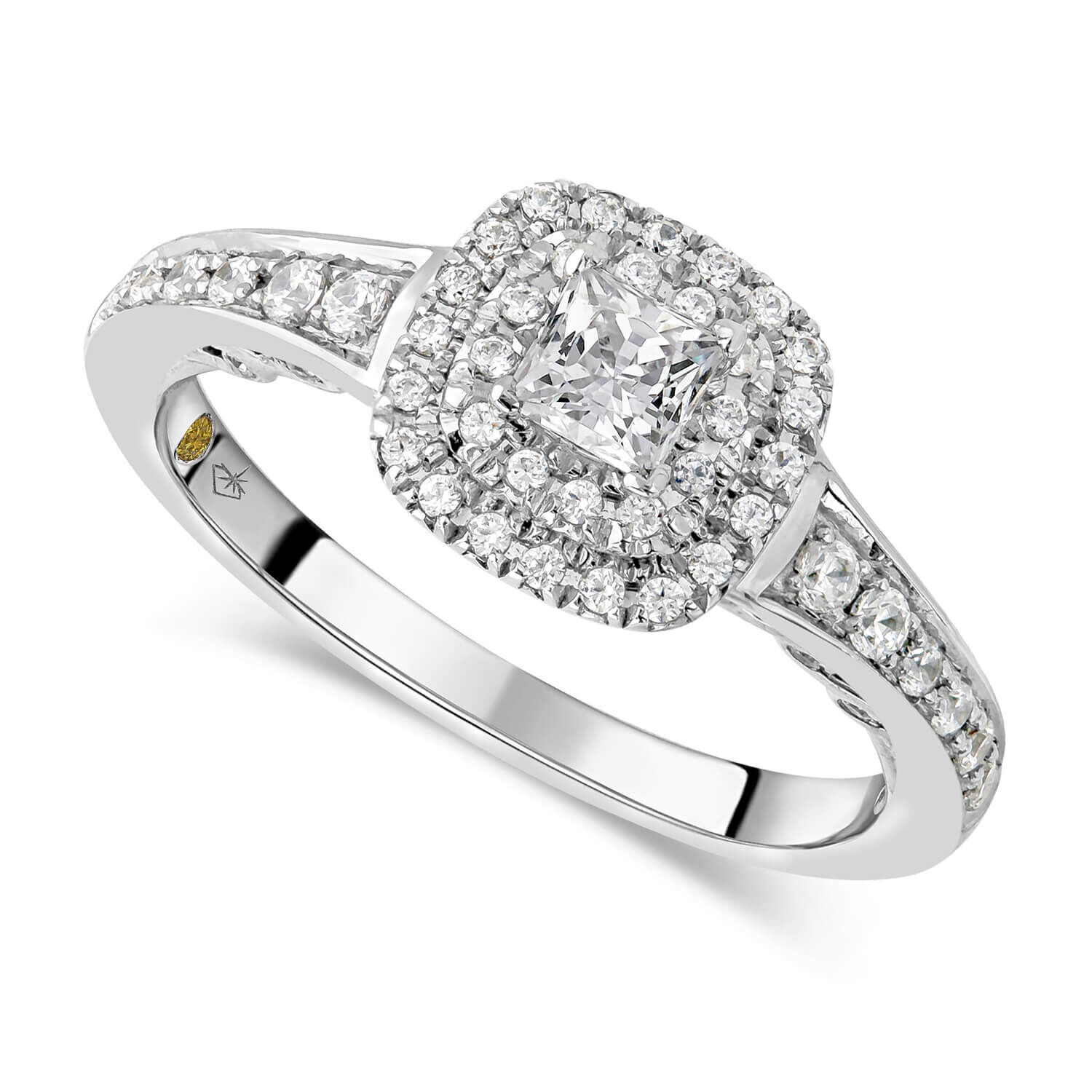 1-Carat Princess Cut Solitaire Halo Diamond Shank Platinum Ring JL PT