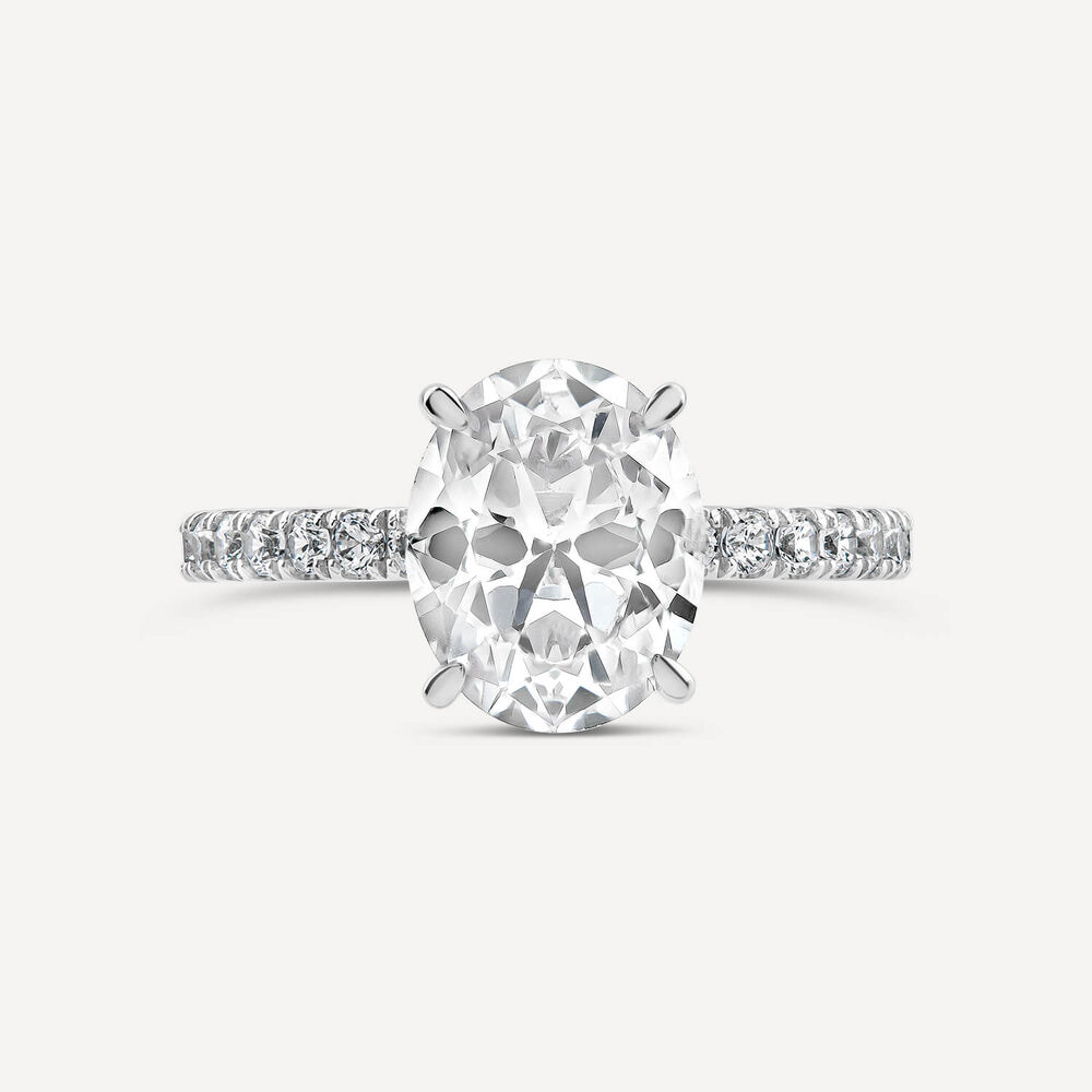 9ct White Gold Cubic Zirconia Oval Centre & Shoulders Set Ring image number 1