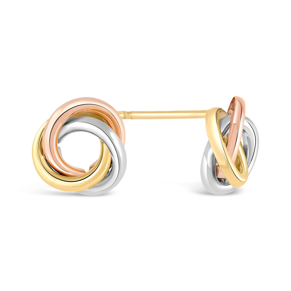 9ct Three Colour Gold Open Knot Stud Earrings image number 1