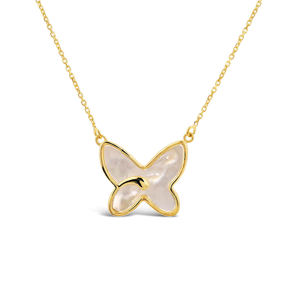 9ct Yellow Gold Mother of Pearl Butterfly Necklet image number 0