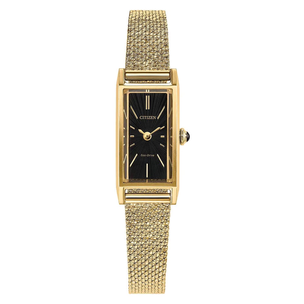 Citizen Fio 14x30mm Black Dial Yellow Gold Tone Steel Bracelet Watch