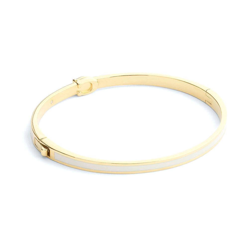 Coach Signature C Gold Tone Brass White Enamel Bangle Bracelet